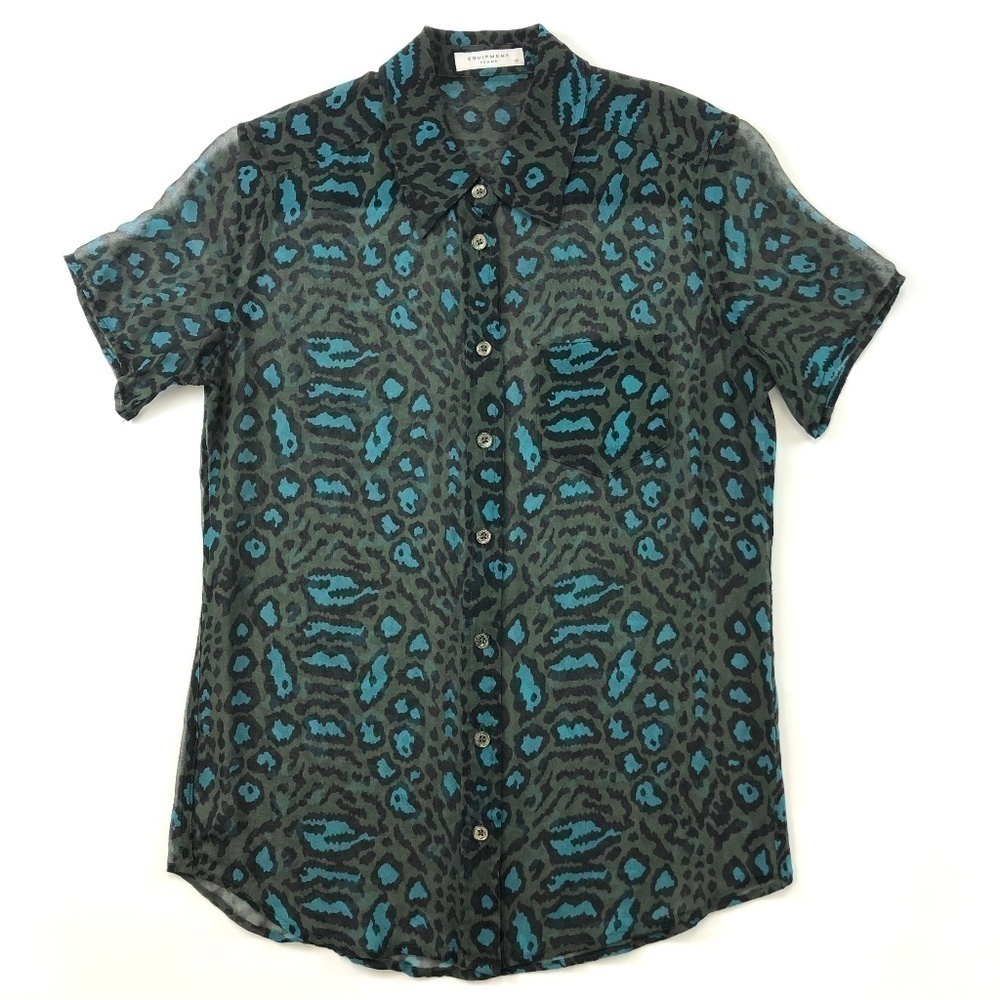 Equipment Femme silk leopard print shirt sleeve button down blouse XS